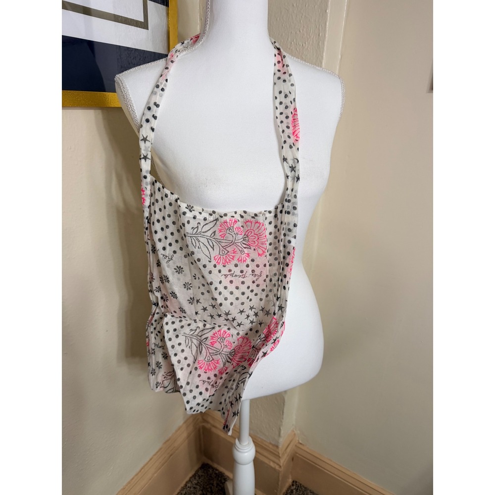 Free People Floral Polka Dot Star Print Cloth Tote Bag Ivory Pink Boho Hobo